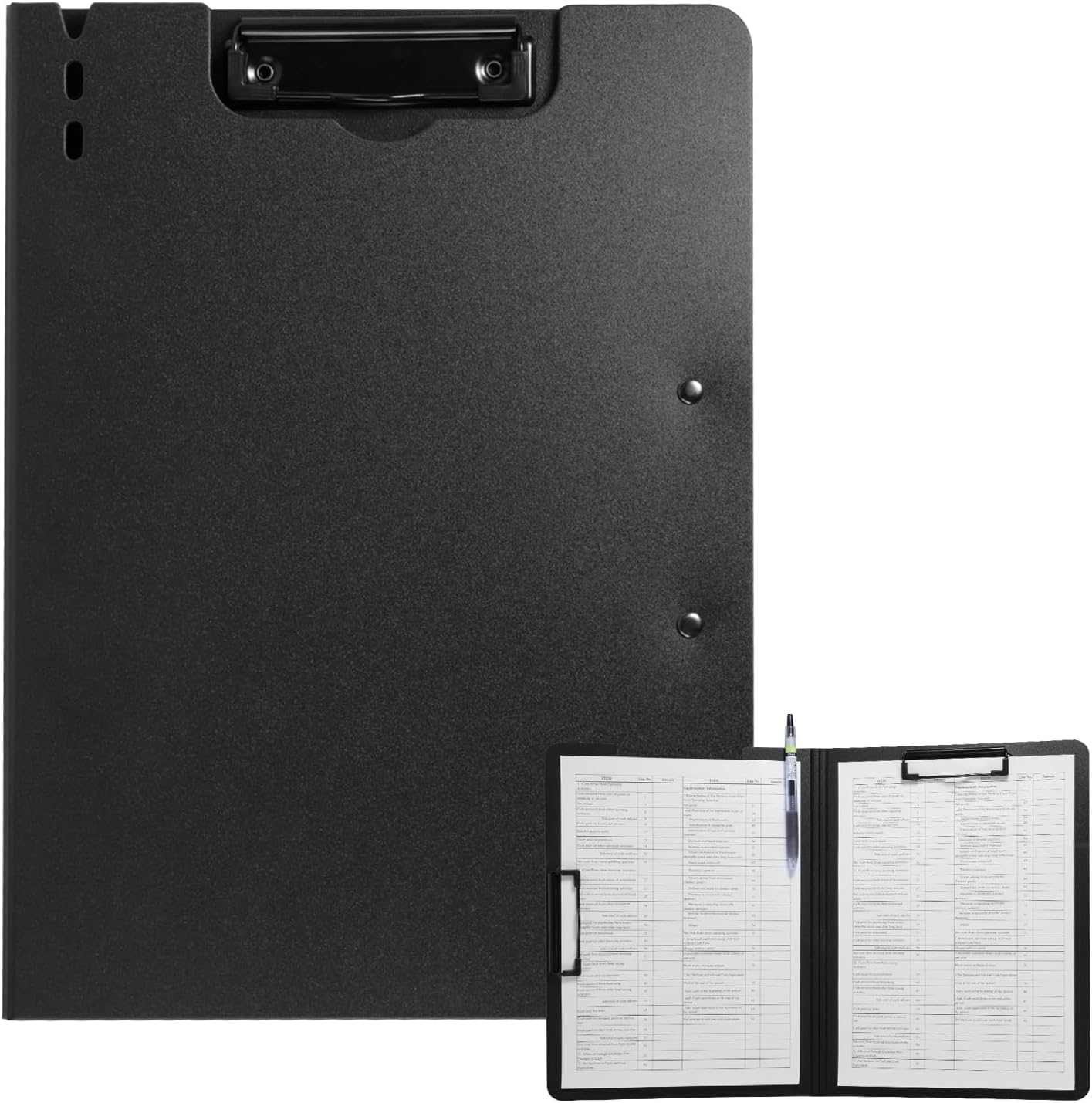FRETONBA Clipboard Folder, A4 Foldable Clipboard with Horizontal and Vertical Double Metal Clips, 360 Degree Foldable Binder Clipboards with Pen Holder, File Cover Work Folder Clipboards, Blue