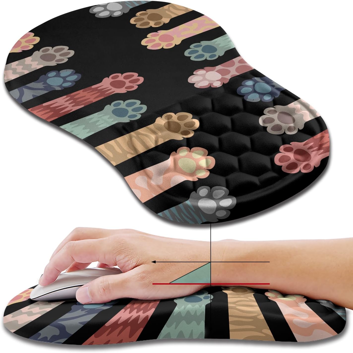 Hokafenle Ergonomic Mouse Pad Wrist Support, Wrist Rest Mousepad for Carpal Tunnel Pain Relief with Integrated Memory Foam Slope Massage Bulge (11.8x7.9 inch,Topographic Contour)
