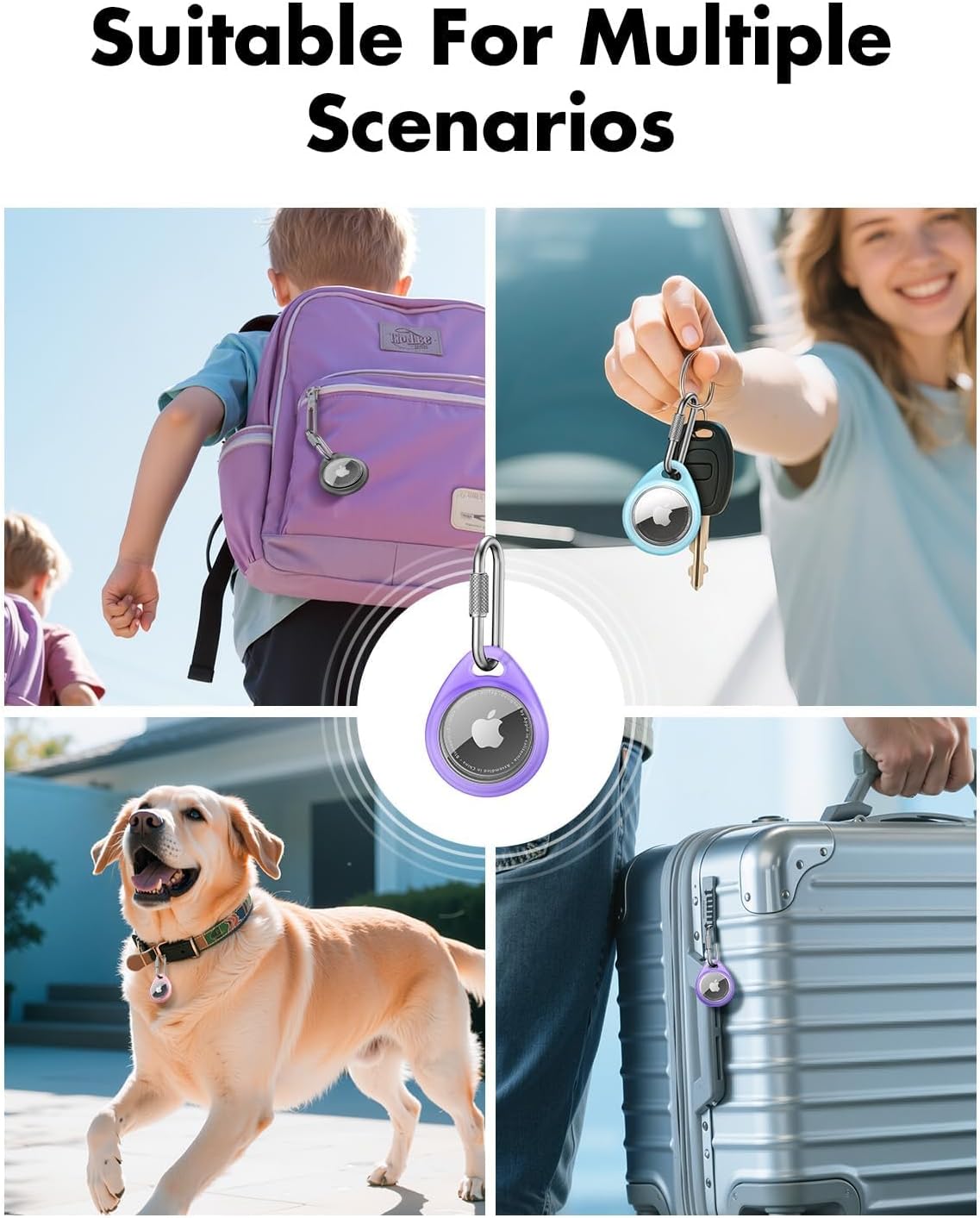 UNBREAKcable AirTag Holder for Apple - 4 Pack Air Tag Case [Professional Carabiner] [Waterproof] [Shockproof] TPU AirTag Keychain for Kids, Pets, Keys, Luggage, Backpacks
