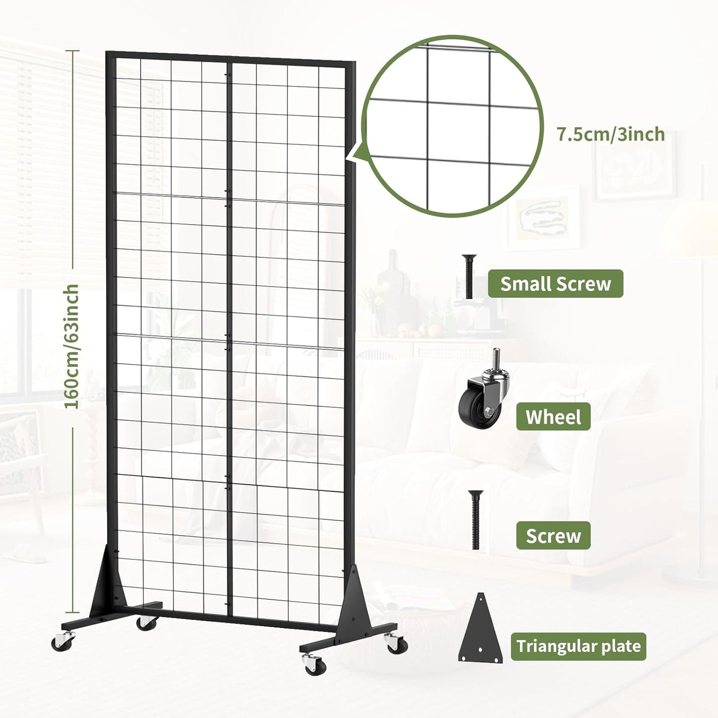 3-Pack 2' x 5.5' Grid Wall Panels Standing Wire Grid, Display Rack with T-Base Wheels Freestanding Gridwall Panel Tower for Shop, for Art Fairs Black