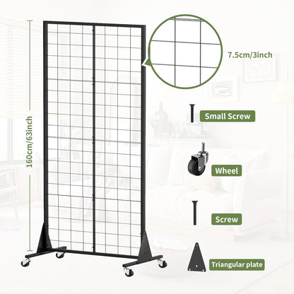 3-Pack 2' x 5.5' Grid Wall Panels Standing Wire Grid, Display Rack with T-Base Wheels Freestanding Gridwall Panel Tower for Shop, for Art Fairs Black