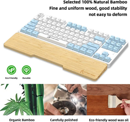 ATTACK SHARK Bamboo Wrist Rest for Computer Keyboard，Ergonomic Hard Palm Rest for Comfortable Typing Pain Relief，Anti-Slip Wrist Support for Office, Gaming, Laptop (98 Key)