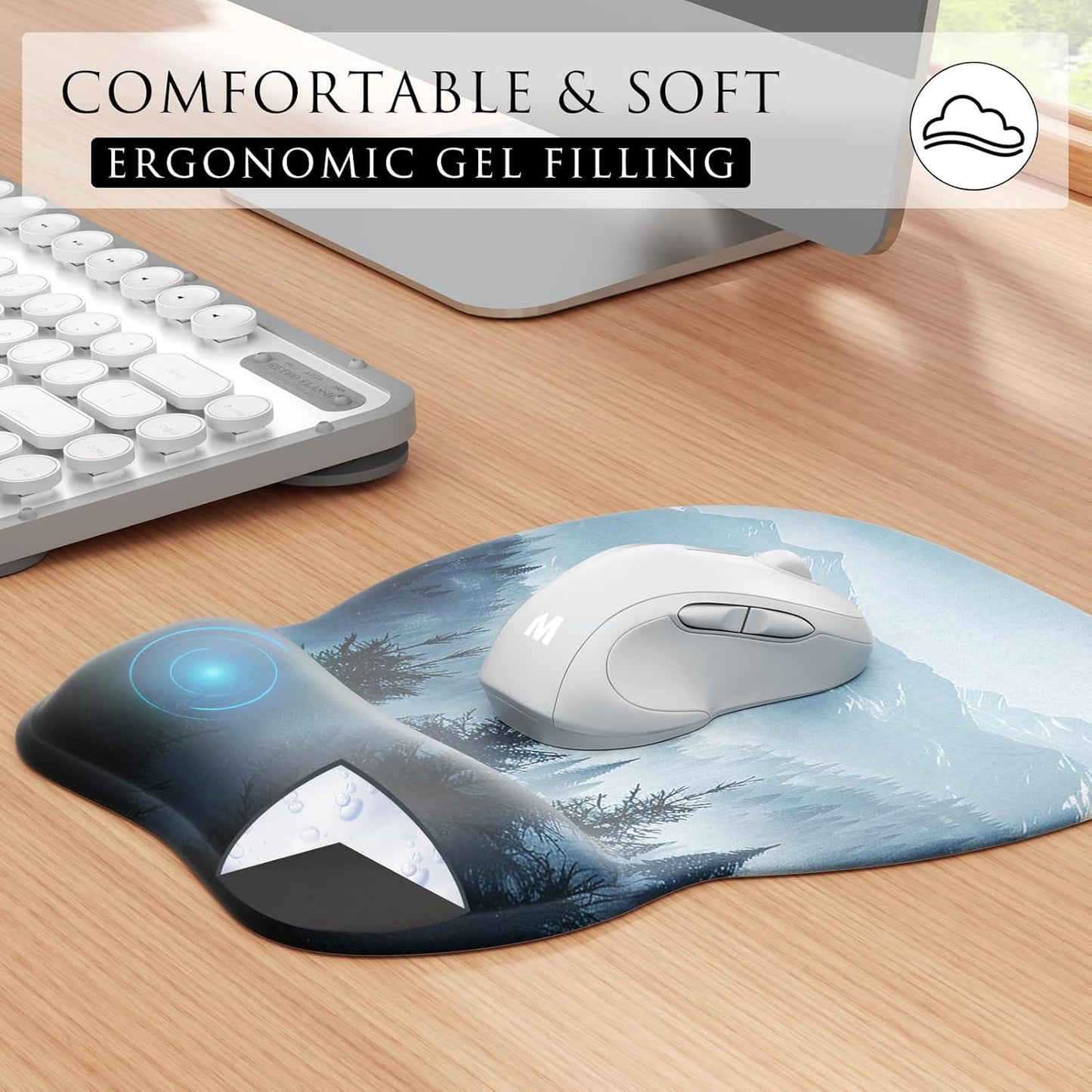 MROCO Ergonomic Mouse Pad with Gel Wrist Rest, Smooth Wrist Support Surface, Non-Slip PU Base for Pain Relief, Comfortable Mousepad for Computer, Laptop, Office & Home, 9.4 x 8.1 in, Black