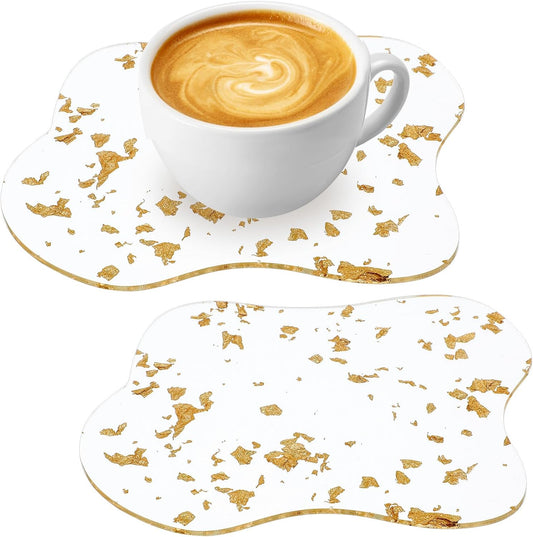 Acrylic Coaster for Desk Accessories, Irregular Gold Foil Drink Coasters, Clear Cloud Shape Coffee Cup Coasters, Tabletop Protection, Accessories Display