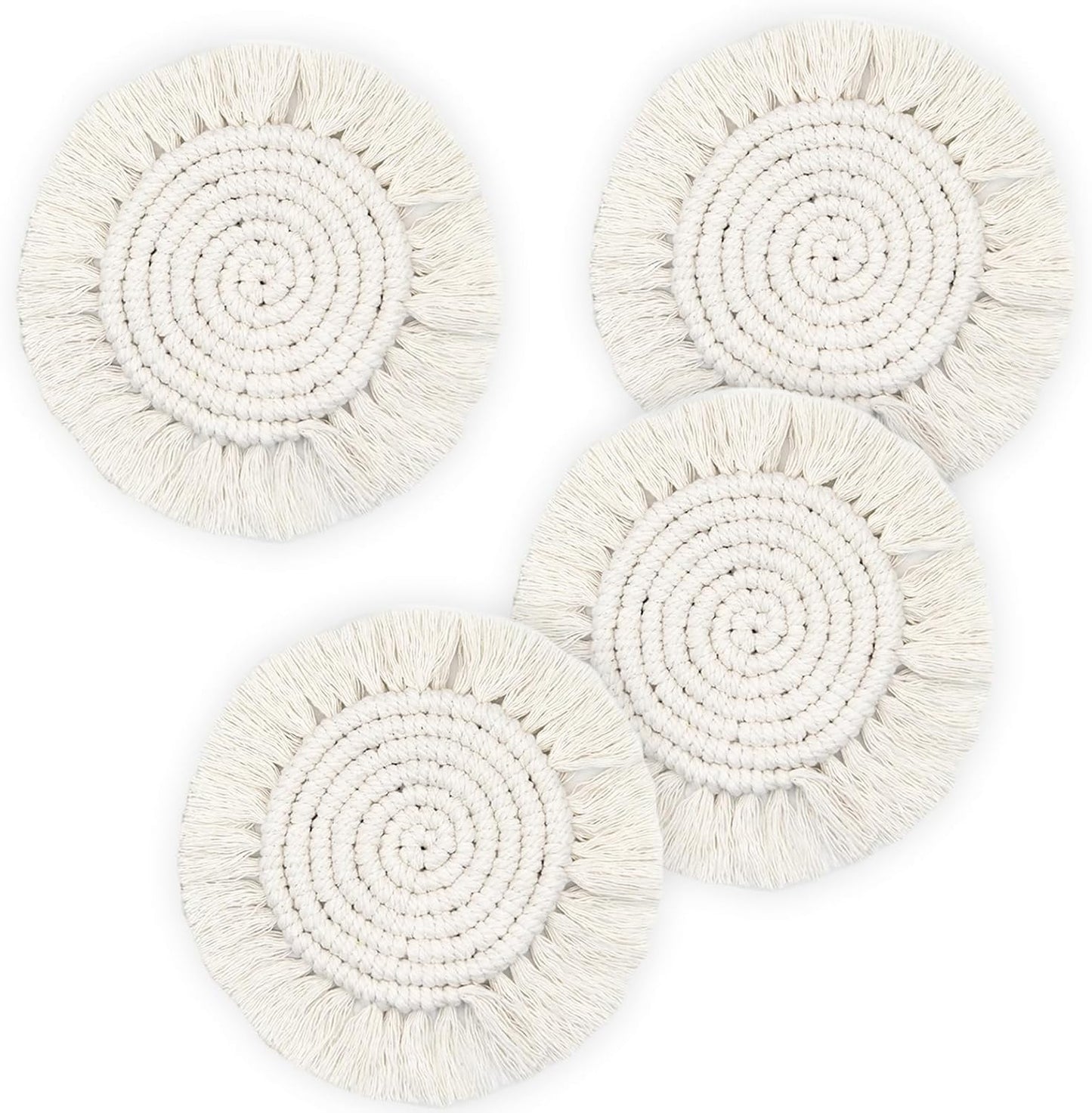 7.4in Boho Coasters for Drinks, Handmade Woven Absorbent Coasters for Desk, Farmhouse Cute Coaster for Mugs Cups - Gifts for Women, Beige