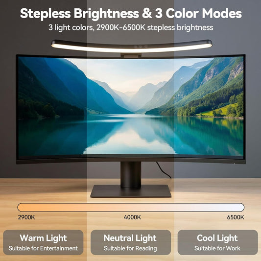 ELUTENG Curved Monitor Light Bar with Wireless Remote Control for 27-34 Inch PC, Stepless Dimmable Computer Screen Lamp, Asymmetric Anti-Glare LED Lights for Desk|Office|Home|Game, Black