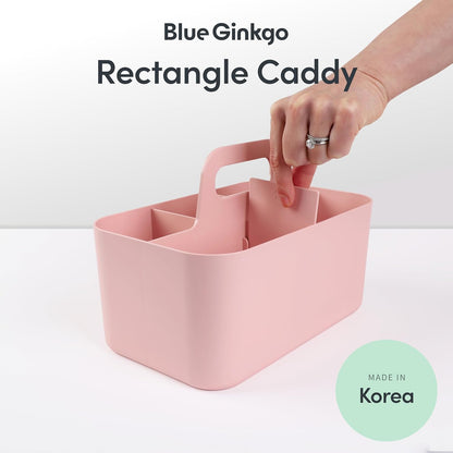 BLUE GINKGO Stackable Organizer Caddy – Korean-Made Portable Tote for Bathroom, Office, Crafts, or School Supplies (Rectangle, White)