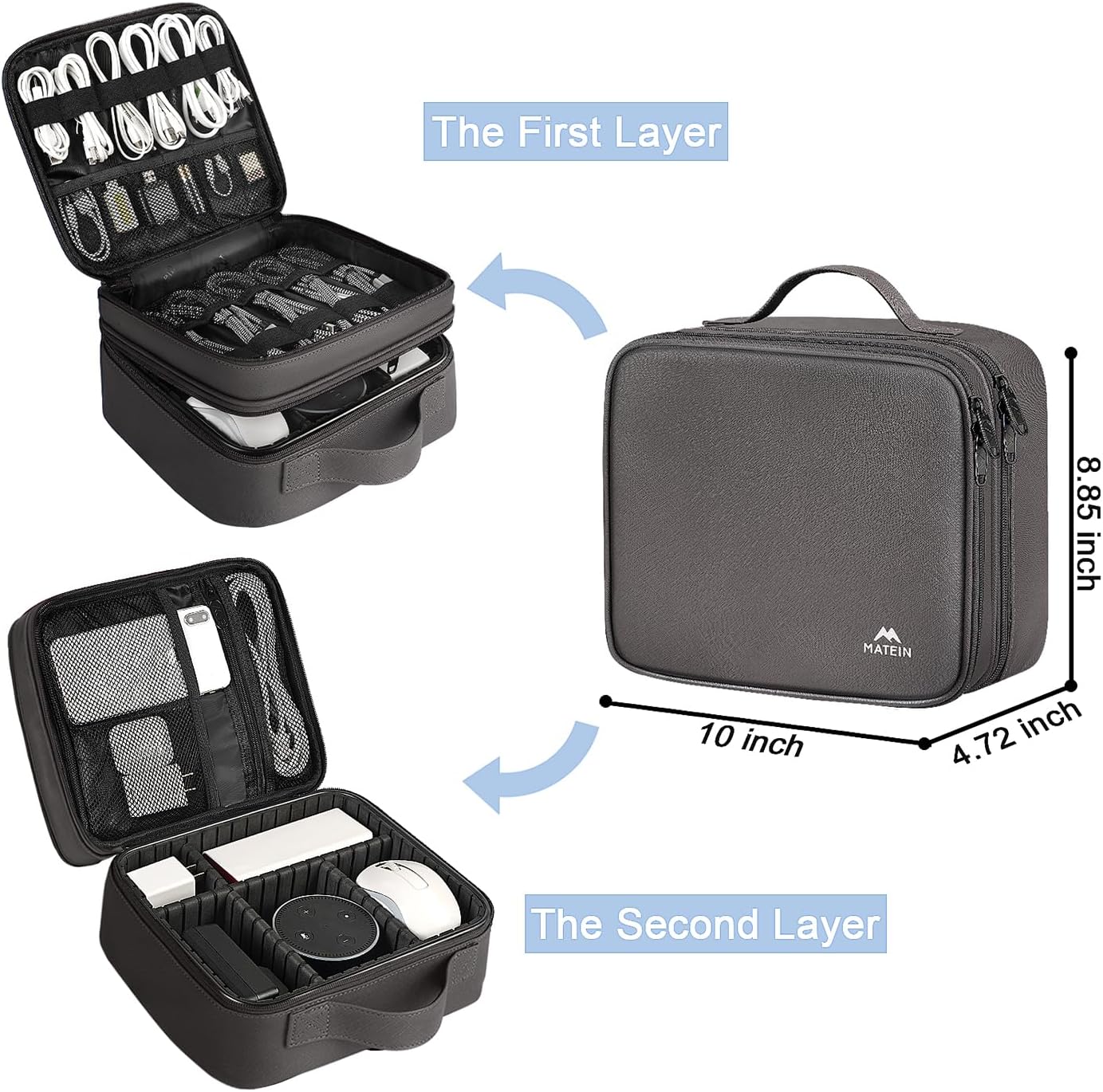 MATEIN Cable Organizer Bag, Waterproof Travel Electronic Storage, Shockproof Portable Double Layer Tech Bags Carrying Case for Cord, Earbuds, Charger, SD Card, DJ Gifts, Black