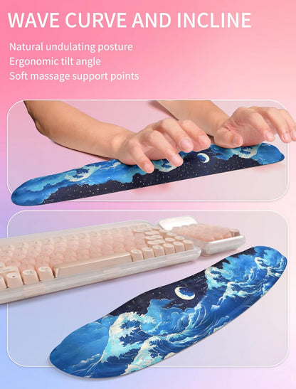 Hokafenle 2in1 Combination, Wave Keyboard Wrist Rest and Ergonomic Curvature Mouse Pad Wrist Support for Relieve Wrist Pain, Filled with Soft Cushion Memory Foam, Black