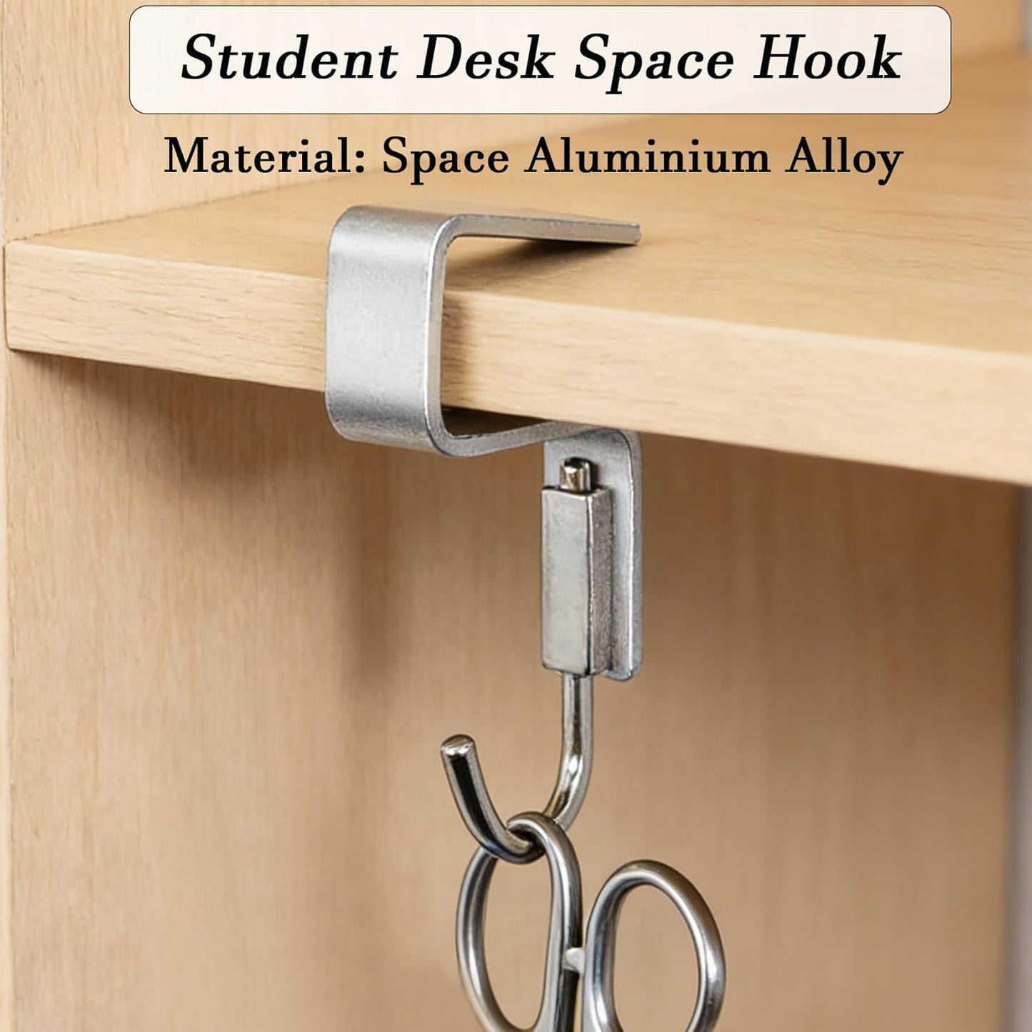 2 Pcs Desk Hook, Student Desktop Nail-Free Hook, Under Table Hook for Schoolbag, Space Aluminium Alloy, Hanger Hooks for Bag Purse Clothes Backpack Holder, Suitable for 2.5 cm/0.98" Thick Plate