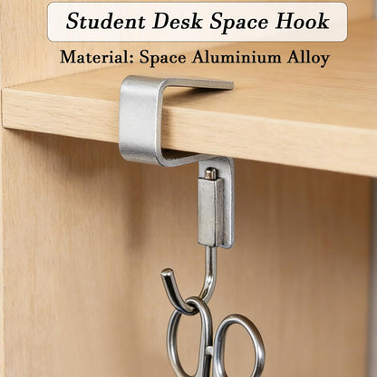 2 Pcs Desk Hook, Student Desktop Nail-Free Hook, Under Table Hook for Schoolbag, Space Aluminium Alloy, Hanger Hooks for Bag Purse Clothes Backpack Holder, Suitable for 2.5 cm/0.98" Thick Plate