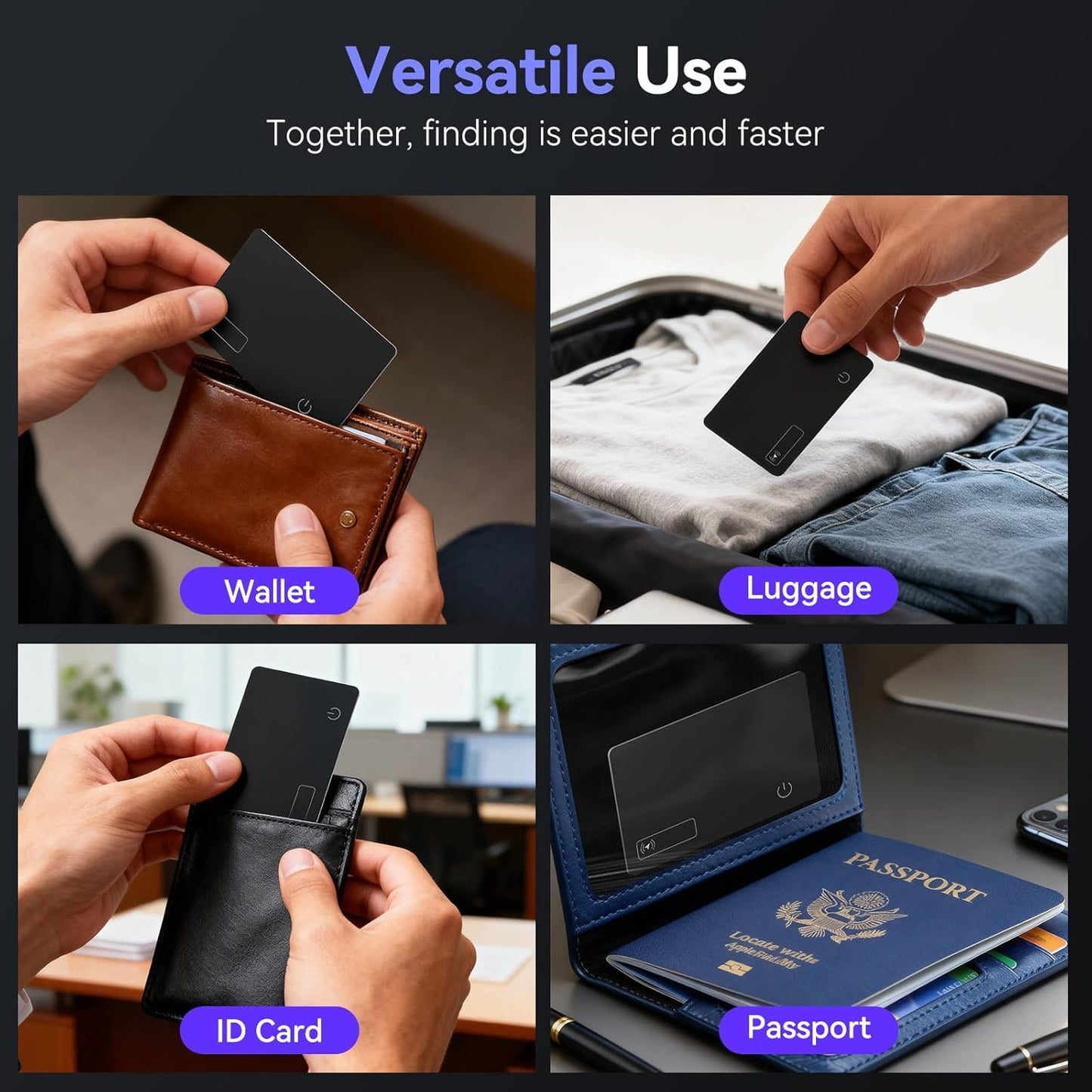 Wallet Tracker Card (Compatible for iOS only), 0.07in Slim Tracking Card, IP68 Waterproof Bluetooth Tracker Compatible with Apple Find My, Wireless Charging Item Locator for Purse, Passports