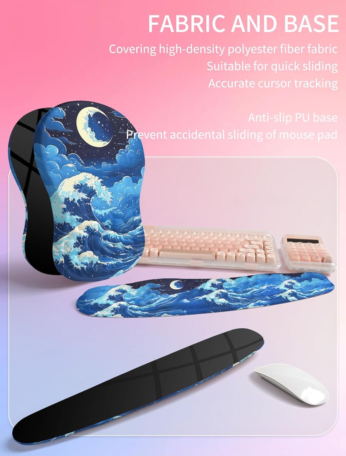 Hokafenle 2in1 Combination, Wave Keyboard Wrist Rest and Ergonomic Curvature Mouse Pad Wrist Support for Relieve Wrist Pain, Filled with Soft Cushion Memory Foam, Black