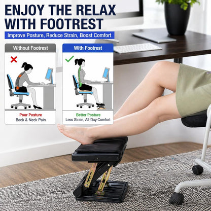 Foot Rest for Under Desk at Work 4-Level Height Adjustable, Ergonomic Foldable Footrest for Office, Gaming,Computer, Soft & Removable Pad Desk Foot Stool Suitable for All Seasons