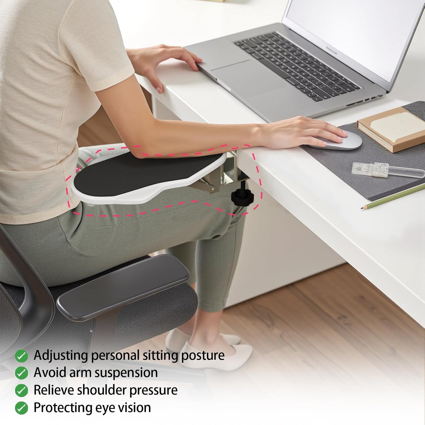 Ergonomic Arm/Elbow Rest for Desk - Foldable Rotatable Elbow Support for Computer Desk, Office & Gaming Comfort (Foldable Rotating Black)