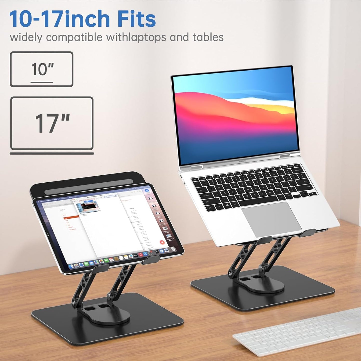 Laptop Stand for Desk Adjustable Computer Stand with 360 Rotating Base Ergonomic Laptop Riser Mount for Desk Foldable Protable Computer Desk Fits with MacBook Pro Air, Rectangle