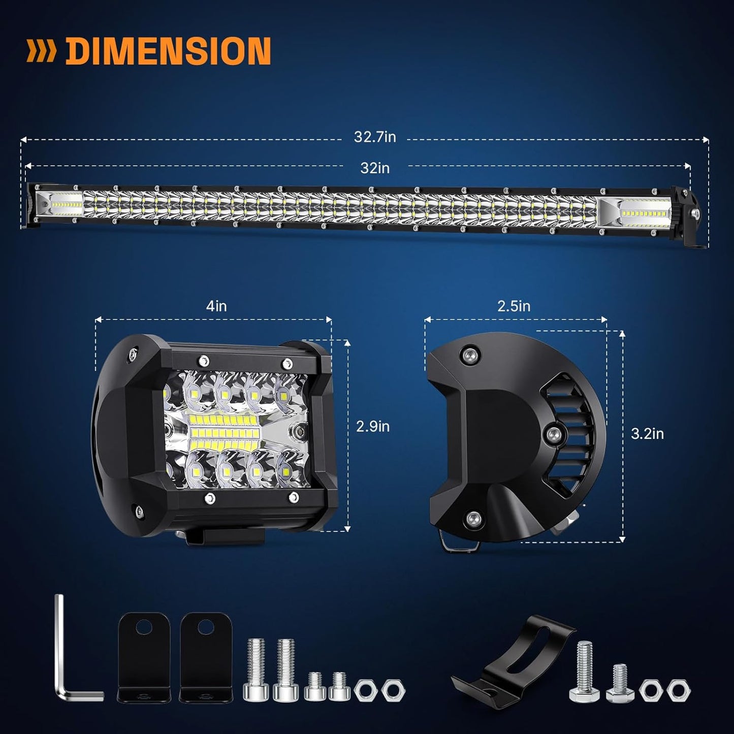 LED Light Bar Kit, 32Inch 585W Ultra Slim Double Row Light Bars, 4PCS 72W Led Cube Pods with Wiring Harness, Off Road Driving Fog Work Lights for Trucks SUV ATV UTV Tractor Pickup Boat