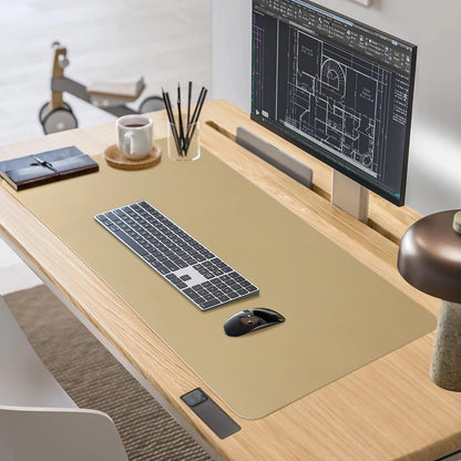 HofferRuffer Desk Pad, Office Desk Protector Mat, Waterproof Desk Mat for Desktop, Dual Side Use Faux Leather Desk Pad for Keyboard and Mouse for Office and Home (Gold+Cork, 31.5" x 15.8")