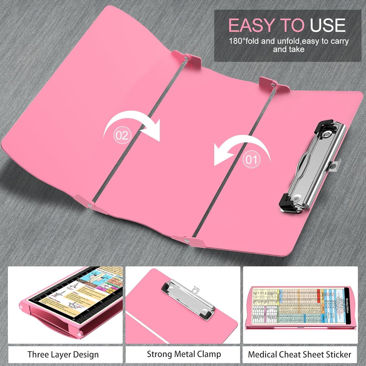 Nursing Clipboard Foldable Nurse Clipboards: Folding Medical Clipboard with Nursing Edition Cheat Sheets Pocket Size Foldable Clipboards for Nurses Clinical Clip Board for Students Doctors Green