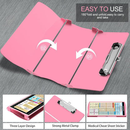 Nursing Clipboard Foldable Nurse Clipboards: Folding Medical Clipboard with Nursing Edition Cheat Sheets Pocket Size Foldable Clipboards for Nurses Clinical Clip Board for Students Doctors Green