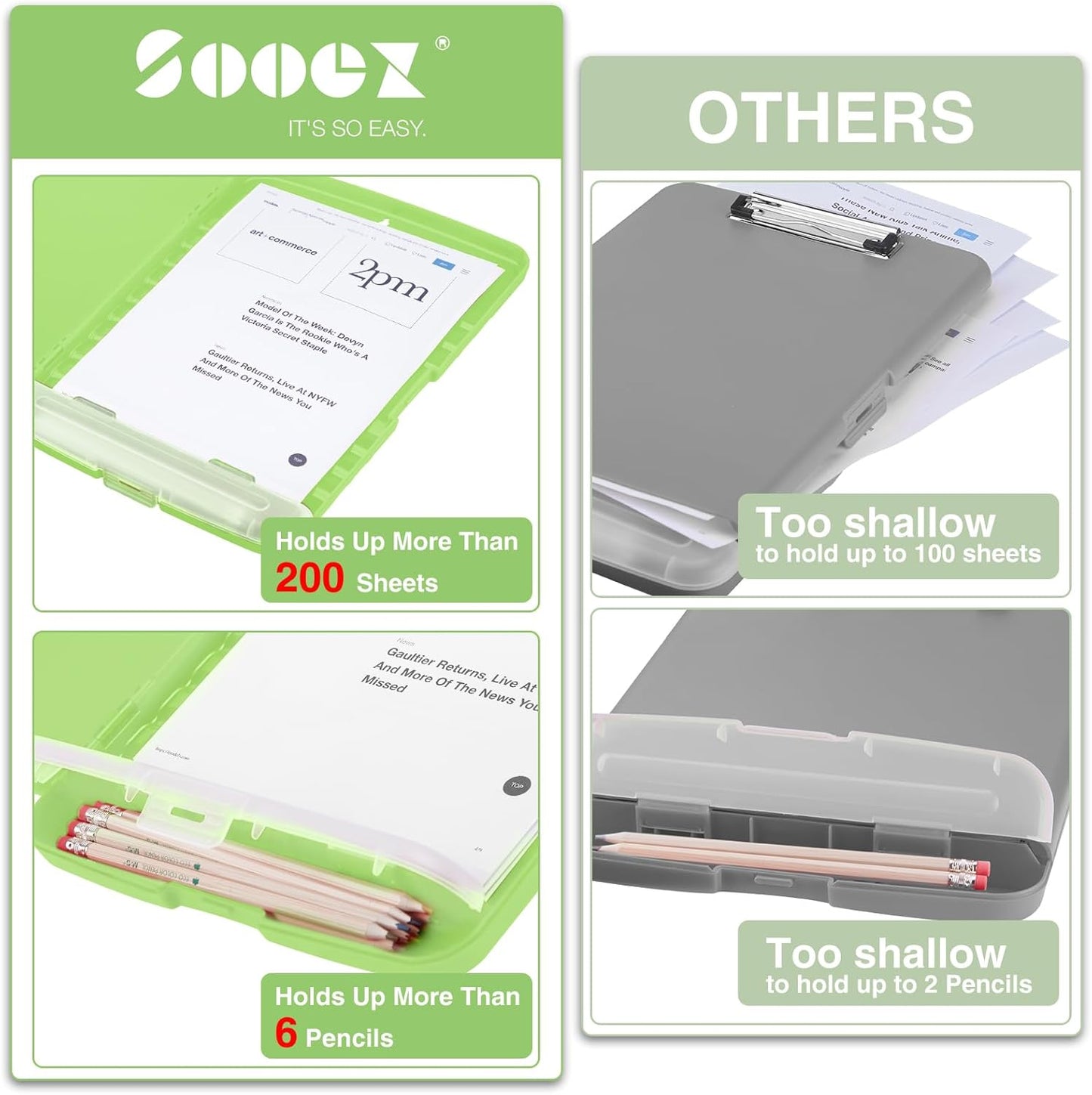 Sooez Clipboard with Storage, Clip Board 8.5 x 11 with Pen Holder, Plastic Organization Case Box for Letter Legal A4 Size Paper, Low Profile Clip, Nurses Teachers Must Haves, School & Office Supplies