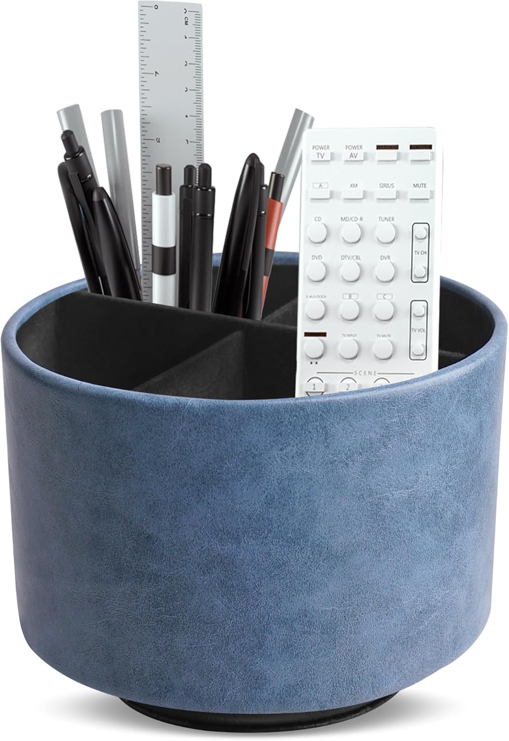 Round Leather Art Supply Organizer,Remote Control Holder,360 Degree Rotating,Multi-Functional Pencil Holder,4 Compartments Desktop Stationary Organizer(1-Fractal Flower) | Round - Colors C