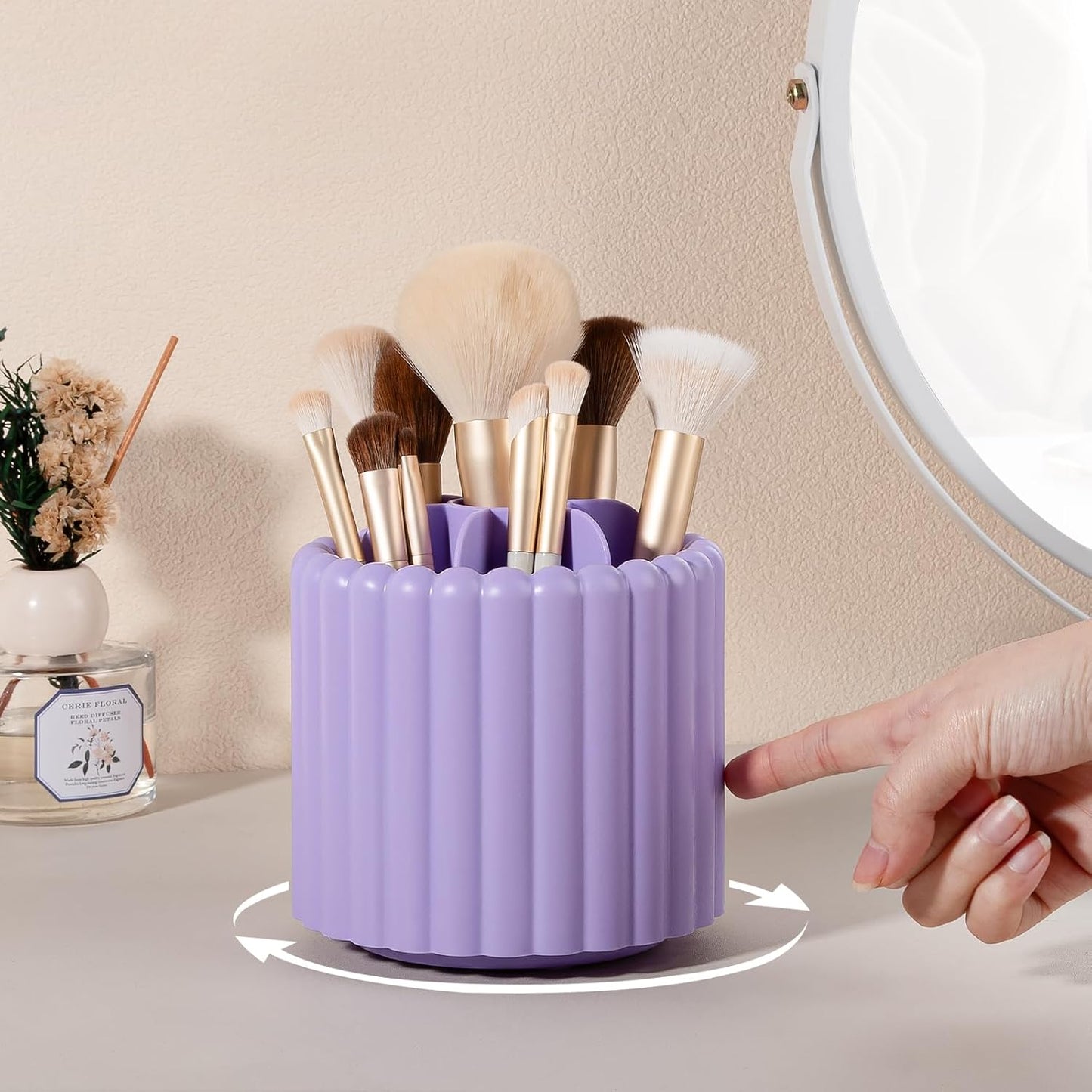 Anyoifax 360 Rotating Makeup Brush Holder 7 Slots Make Up Brush Organizer Removable Spinning Cosmetic Brushes Storage Pen Holder for Vanity, Dresser, Desk, White