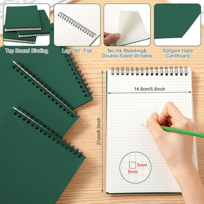 Engrowtic 6 Pack Graph Paper Spiral Notepad A5 Top Wirebound Notepad Grid Notebook Steno Pad Memo Notebook Grid Paper 140 Pages for Writing Sketching Drawing Office Supply (Black)