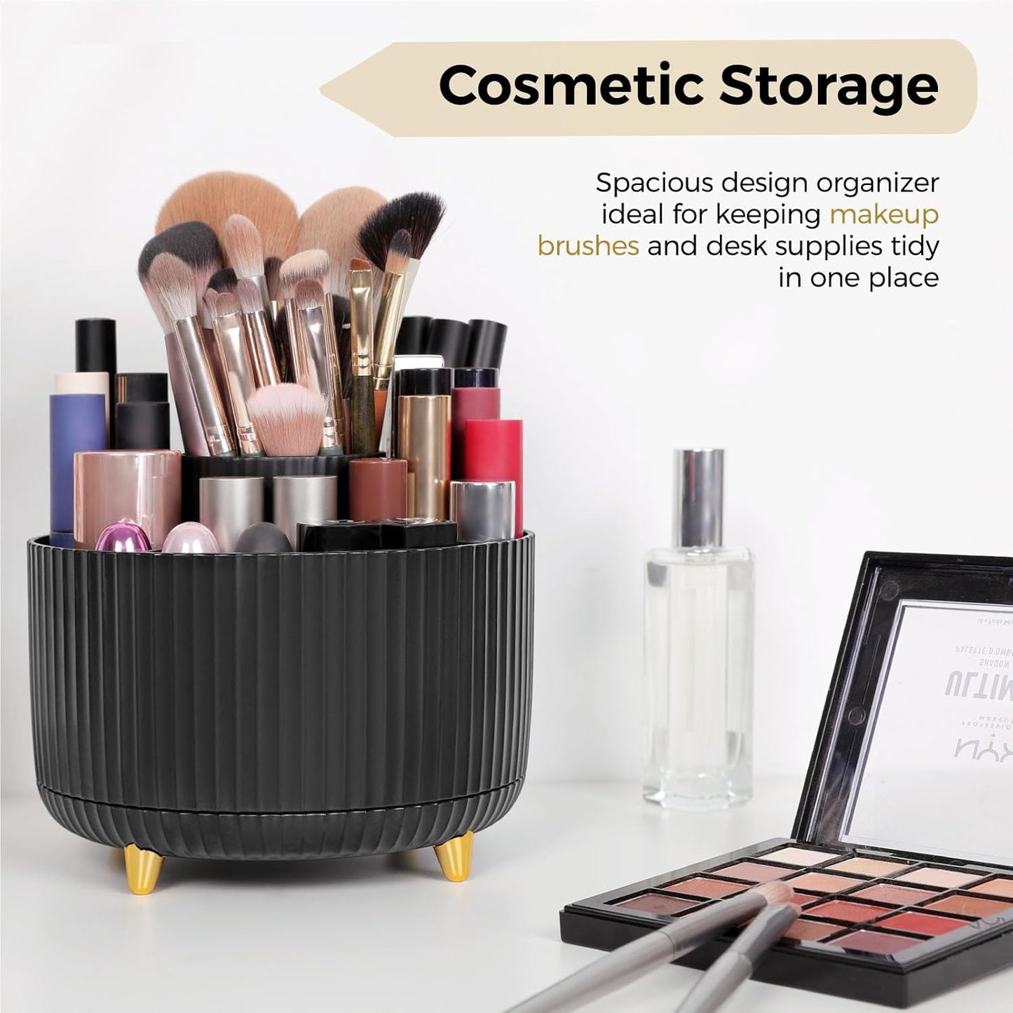 SKYDUE 360 Rotating Plastic Desk Pen Organizer with 5 Slots, Dual-Purpose Art Supply Pencil Cup for Office, School, Home