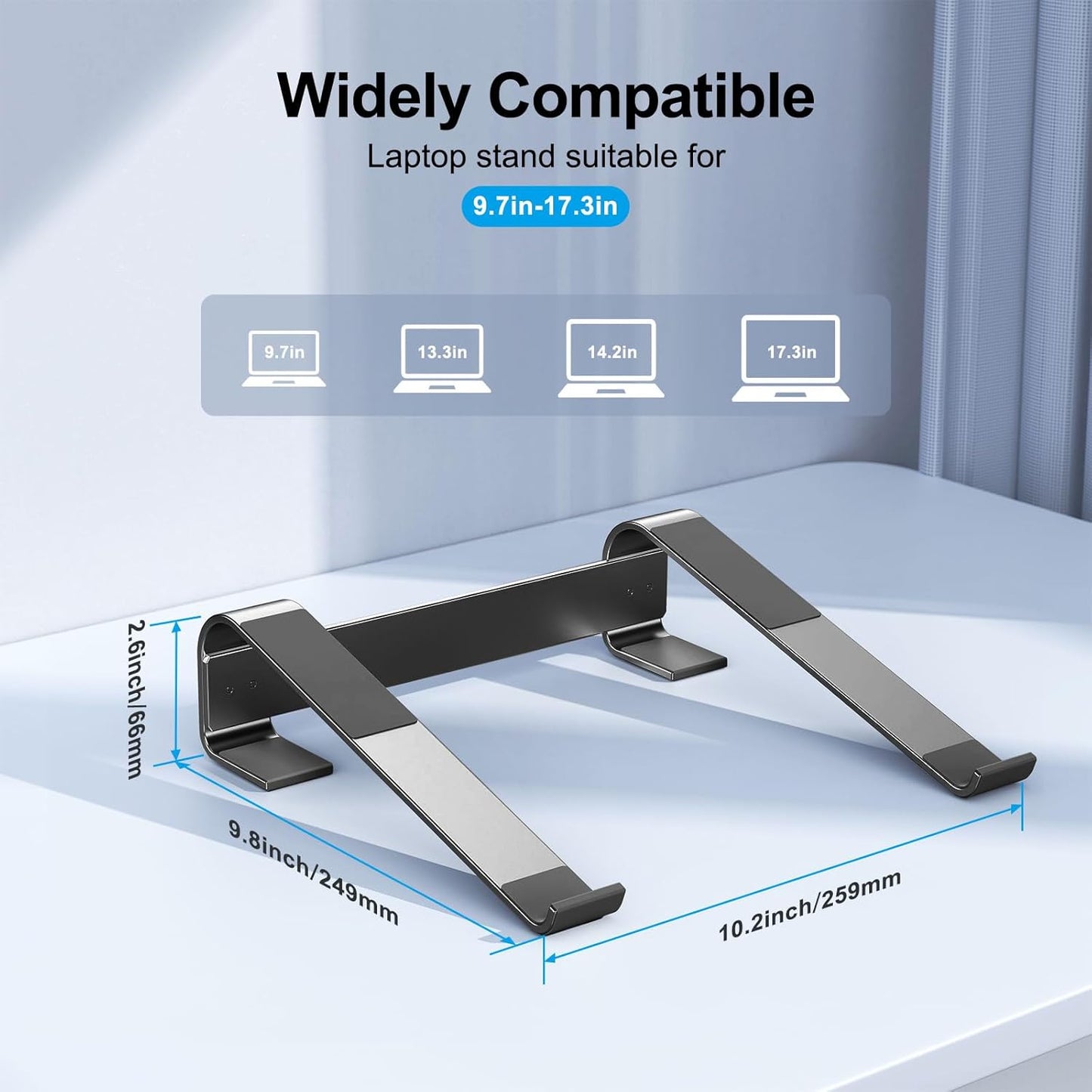 MOKURU Laptop Stand for Desk, Aluminum Laptop Riser, Ergonomic Computer Stand Compatible with for MacBook Pro/Air, Dell, HP, Lenovo, 10-17.3'' (Silver)