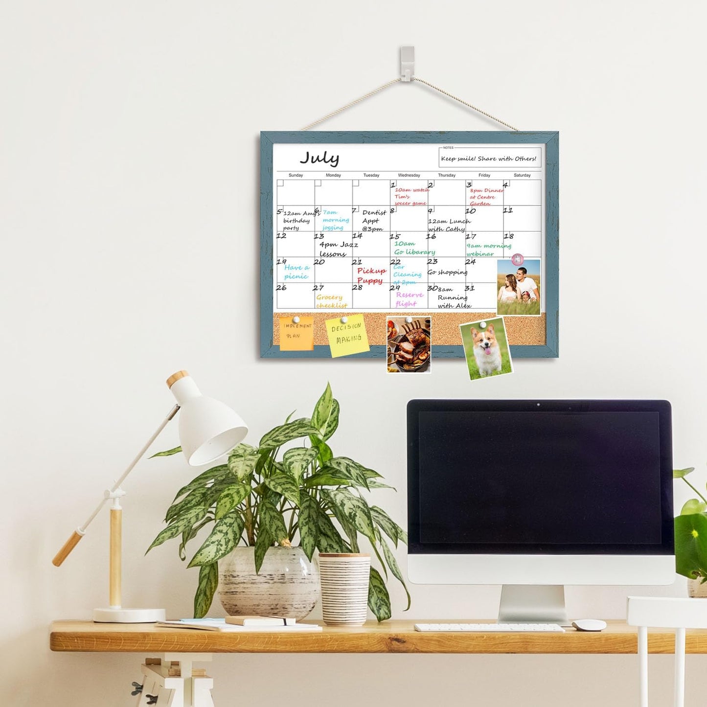 Calendar Whiteboard for Wall, TANKEE 17x13 Inches Whiteboard Calendar Cork Board Combo, Small Magnetic White Board with Wood Framed, Hanging Dry Erase Board for Kitchen Home Office School Planner