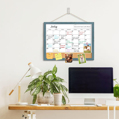 Calendar Whiteboard for Wall, TANKEE 17x13 Inches Whiteboard Calendar Cork Board Combo, Small Magnetic White Board with Wood Framed, Hanging Dry Erase Board for Kitchen Home Office School Planner