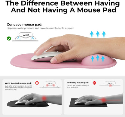 EooCoo Ergonomic Mouse Pad with Gel Wrist Rest Support, Middle Concave Design for Natural Wrist Alignment, Non-Slip Base Mousepad for Laptop, Computer, Office Desk Accessories, Carpal Tunnel Syndrome