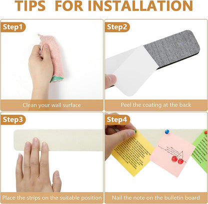 Felt Pin Board Bar Strips Bulletin Board for Bedrooms Offices Home Wall Decoration, Notice Board Self Adhesive Cork Board with 35 Push Pins for Paste Notes, Photos, Schedules