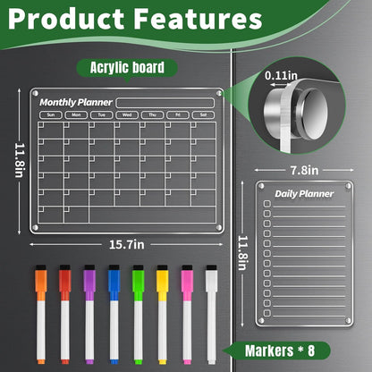 FINDMAG 4 Pack Magnetic Dry Erase Board Set, 16.5"x11.8" Magnetic Calendar for Refrigerator, Fridge Calendar Magnet, Black Weekly Planner Whiteboard for Fridge, Easy to Use with 8 Markers & Eraser