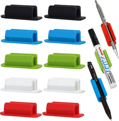 10 PCS Pen Holder for Desk, Adhesive Pen Holder for Classroom Clipboard Attachment, Silicone Pencil Holder & Marker Holder for School Office Desk Accessories,Teacher Supplies (Blue)