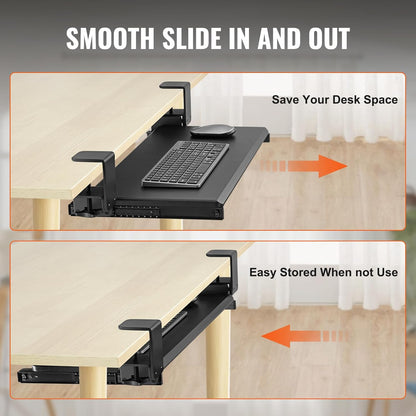 VEVOR Under-Desk Keyboard Tray, Adjustable for Height and Tilt, Slide-Out Design, Spacious 25x9.8 Inch Surface, Ideal for Home and Office Use