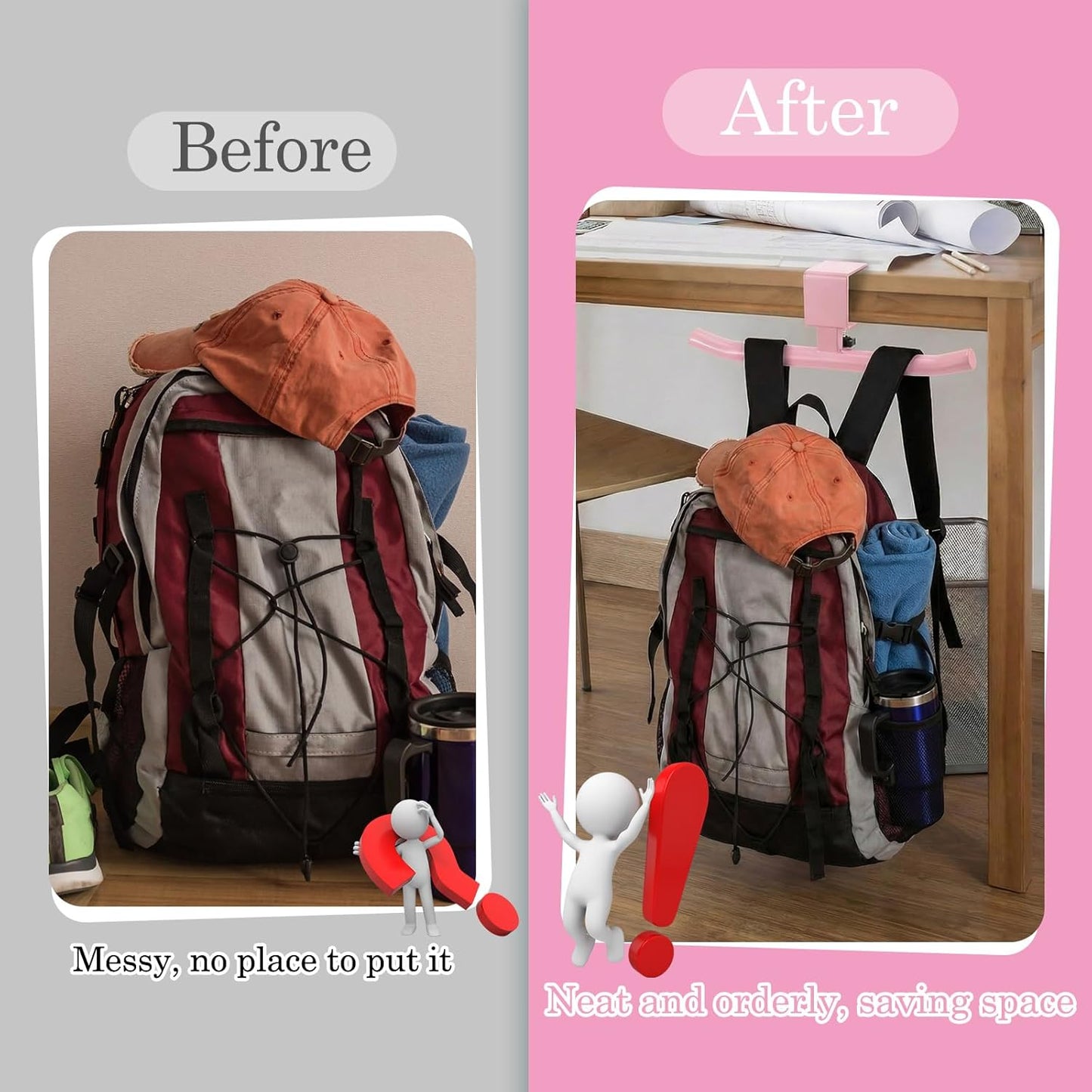 Geelin Bag Hook for Desk Table Heavy-Duty Backpack Hanger Clamp On Purse Holder Adjustable Under Desk Bag Hook for Headphones Handbag Hanger for Classroom Dorm Back to School(Beige)
