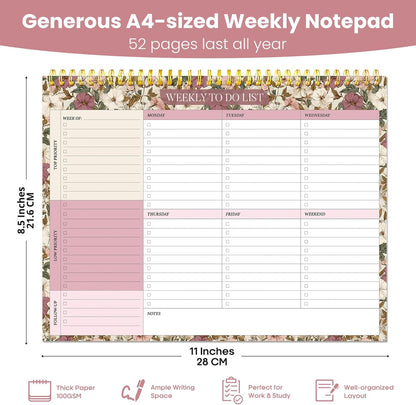 Weekly To Do List Notepad with 52 Undated Sheets（8.5"×11"）- Undated Weekly Planner Notepad for Office Desk Accessories and Supplies - Midnight Lilac