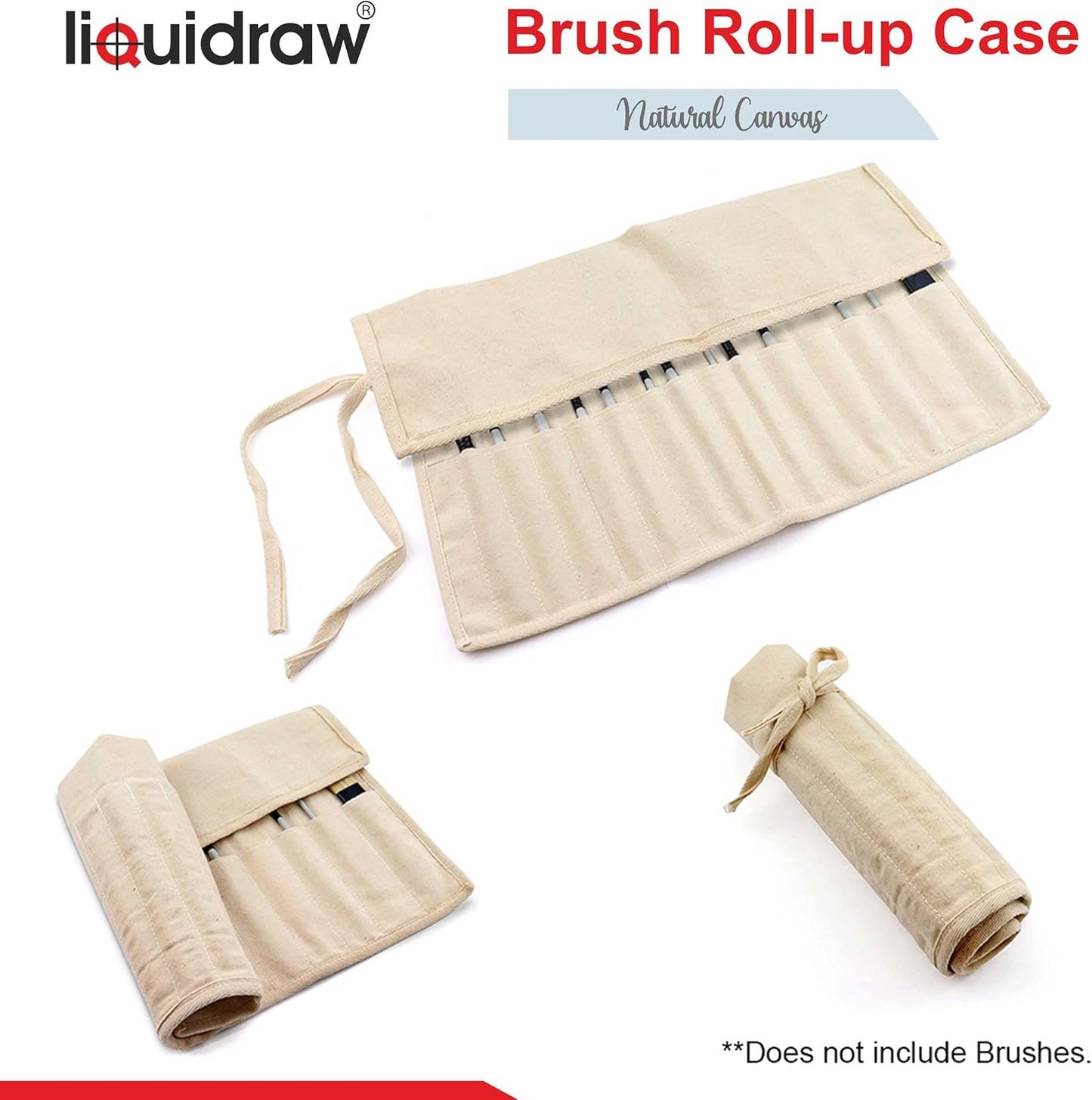 Liquidraw 30 Pocket Canvas Paint Brush Holder - Natural | 21" x 18" | Roll Up Brush Storage Pouch | Ideal Case for Paintbrush & Art Tool Storage | Easy to Carry | Also Great for Storing Makeup Brushes