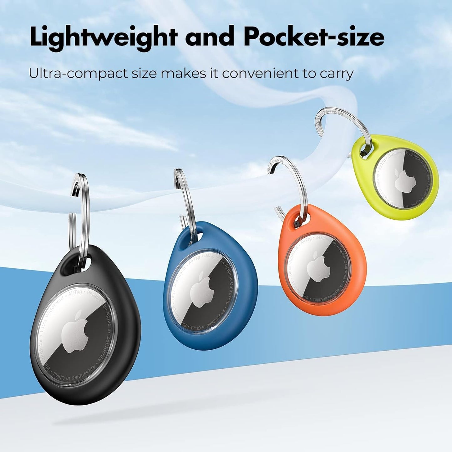 UNBREAKcable AirTag Holder for Apple - 4 Pack Air Tag Case [Fit Tightly Design] [Easy to Install] [Hold Securely] Waterproof TPU Protective Cover with Metal Keychain for Kids,Pet,Luggage,Backpack,Keys