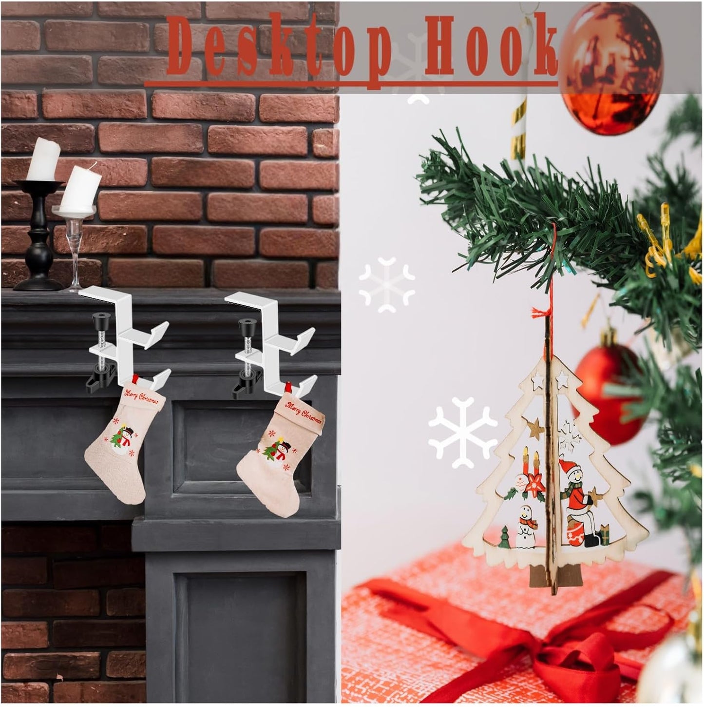 Desktop Hook Under-Table Handbag Hanger Wallet Hook Simple for Holiday Decoration Desktop Backpack Rack Headphone Hanger 2-Piece Pack Double Hook (Black)