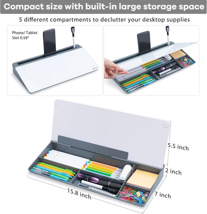 Varhomax Glass Weekly Planner Desk White Board, Desktop Calendar Whiteboard with Storage, to Do List Memo Caddy for Home Office and School Supplies, Black