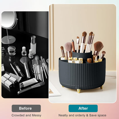 Diesisa Makeup Brush Holder Organizer,360° Rotating Makeup Brush Organizer,5 Slot Make up Brushes Cup for Cosmetics, Nail Polish, Art Supply, Bathroom Vanity Desktop Organizer - White