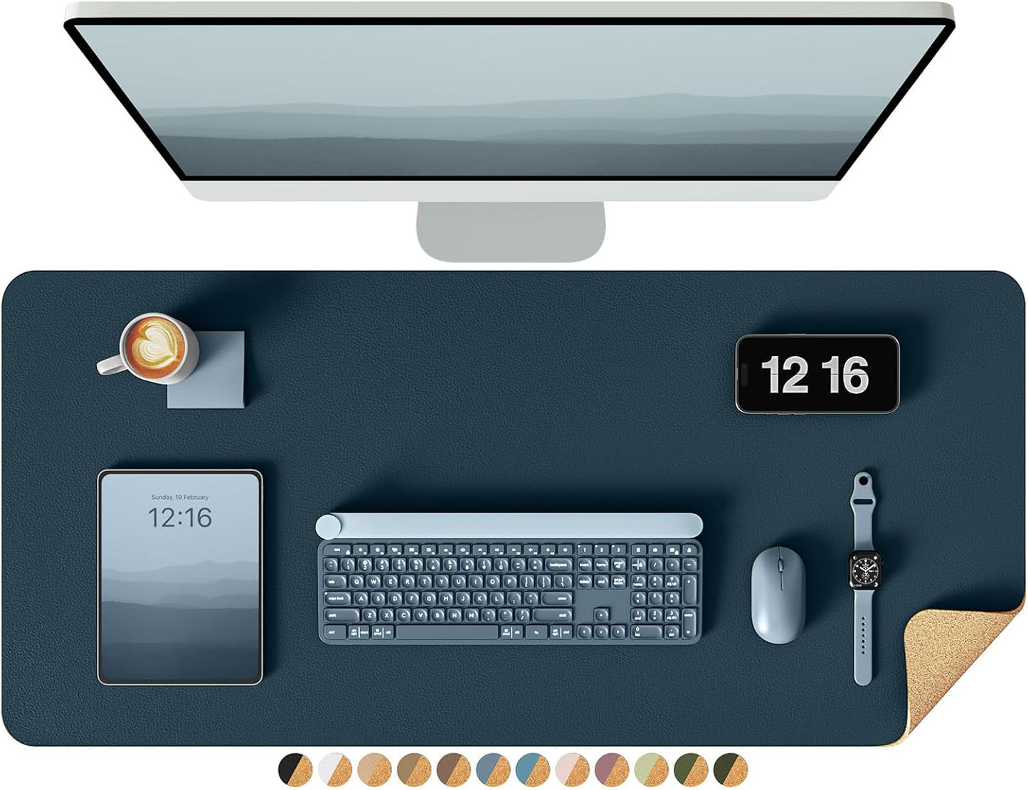 YSAGi Double-Sided Desk Pad, 31.5"x15.7"Leather Desk Mat, Eco Cork Desk Pad Protector,Large Mouse Pad,Waterproof Desk Blotter for Office/Home(Coffee)