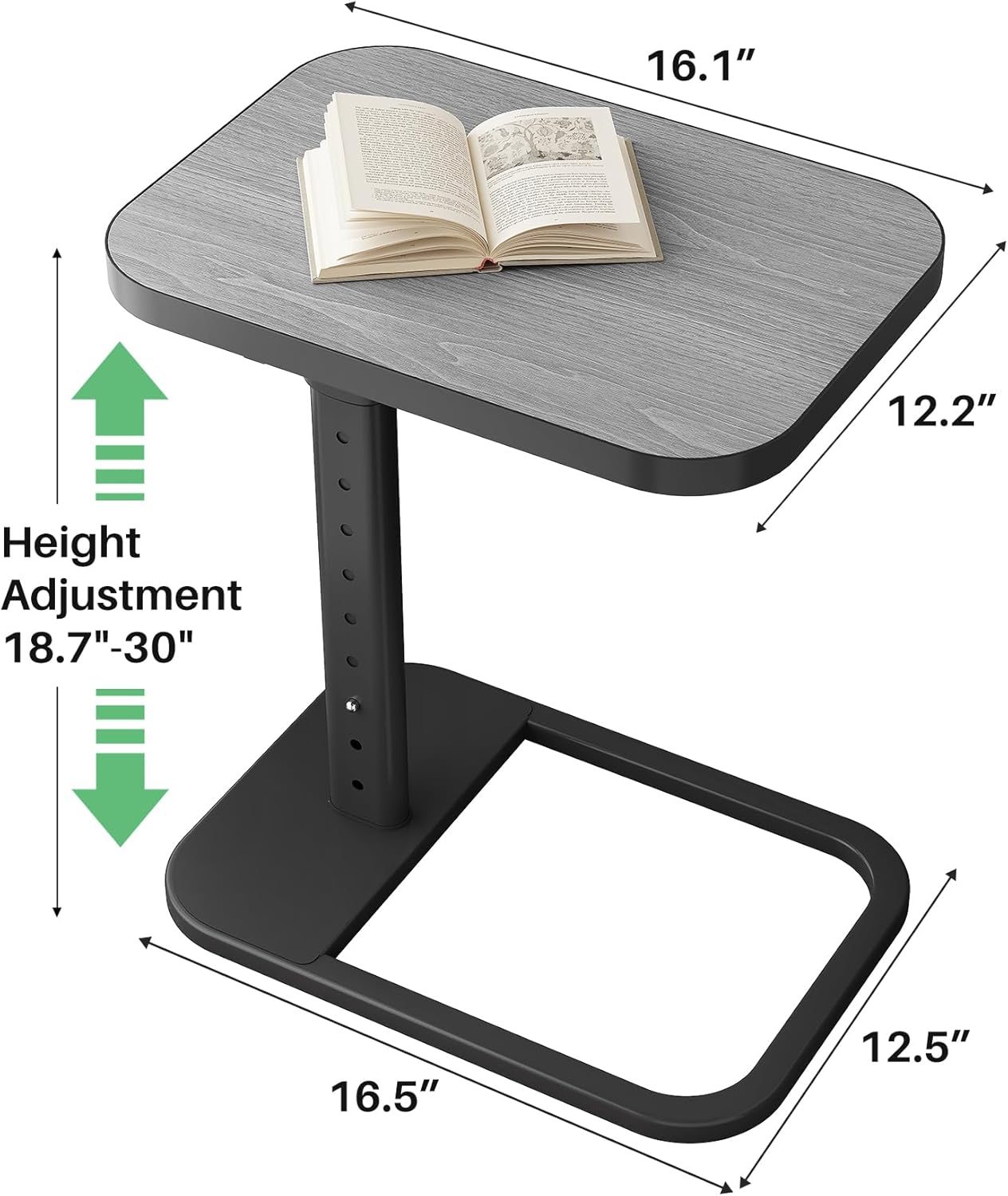 Kitstorack TV Tray Table, Adjustable Height & Flip-Top & Rounded Metal Corners, Snack Table for Couch, Sofa, Bed, Chair, Living Room, C Shaped End Side Table for Eating, Dinner or Laptop, Small Spaces