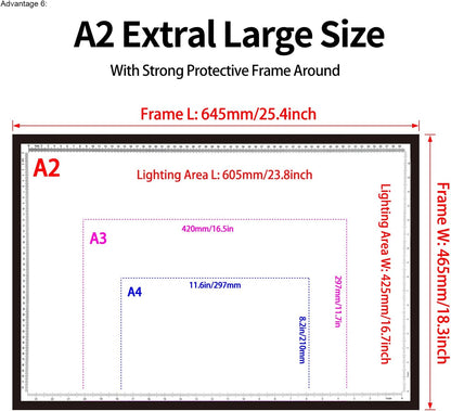 WELZK Light Board A3, 16.6×12.6inchs Light Pad, Side Button Design, 9 Levels/Stepless Dimming, Light Box Widely for Diamond Painting, Tracing, Weeding Vinyl etc.