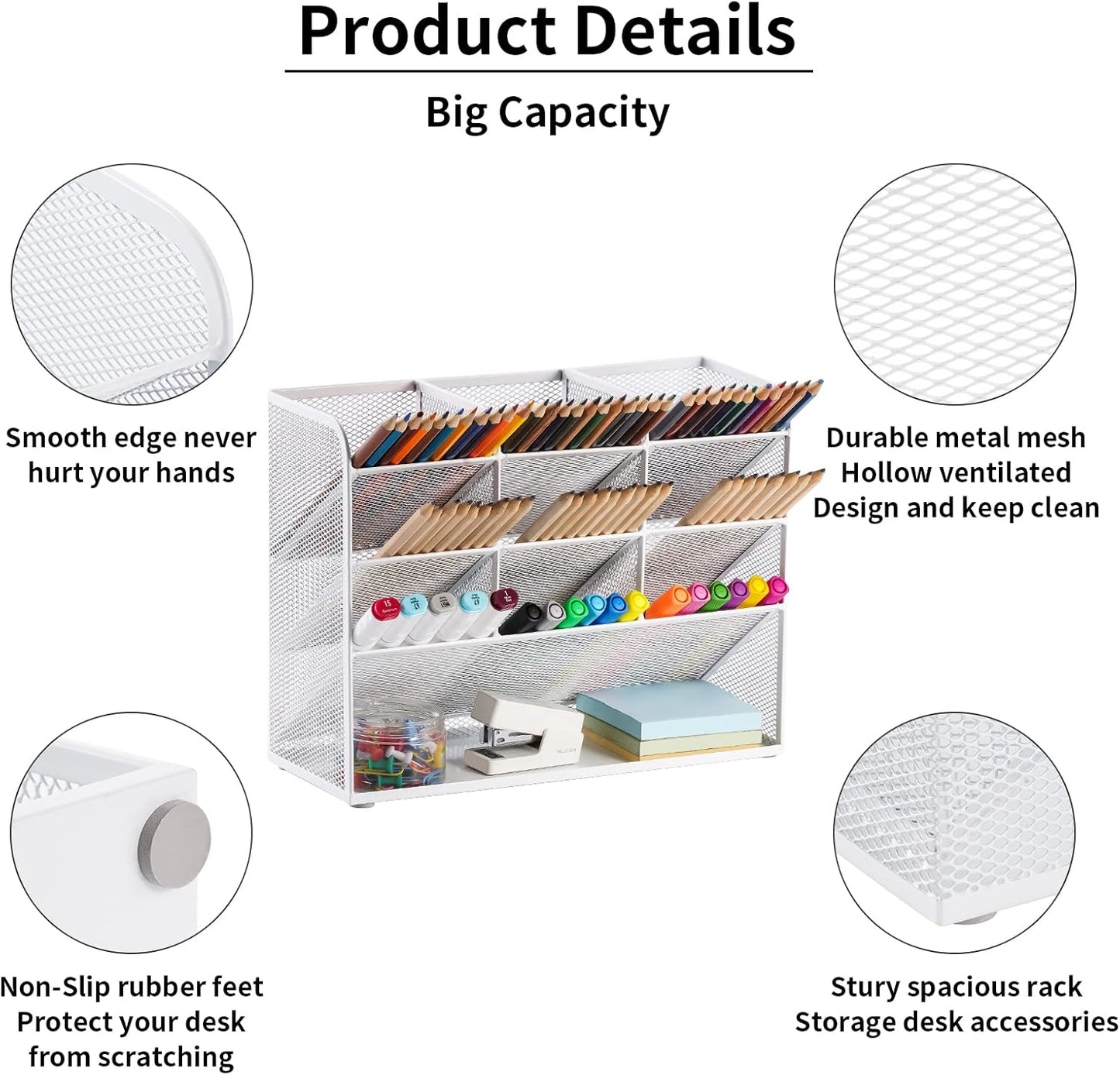 Marbrasse Mesh Desk Organizer, Multi-Functional Pen Holder, Desktop Stationary Organizer, Storage Rack for School Home Office Art Supplies (Mesh Pen Holder)