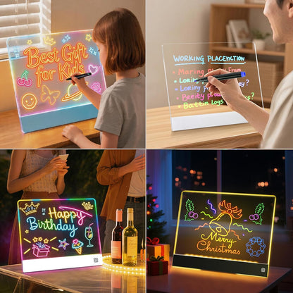 Rechargeable LED Drawing Board for Kids with Tracing Pages, Lumi Board Magnetic Light Up Acrylic Dry Erase Board, LED Note Board with 4 Magnets, Birthday Gifts Toy for Kids/Girls
