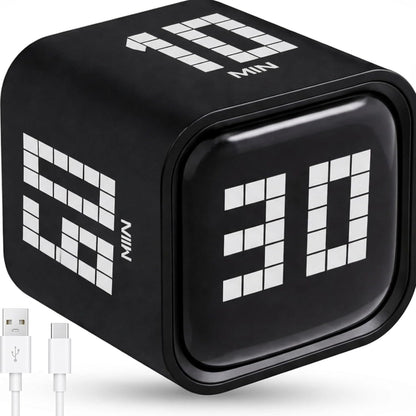 Digital Pomodoro Timer Cube, Rechargeable Type-C Productivity Countdown Clock for Study, ADHD, Kids, Kitchen, 5, 10, 30, 60 Minutes Presets with Volume Control, Black